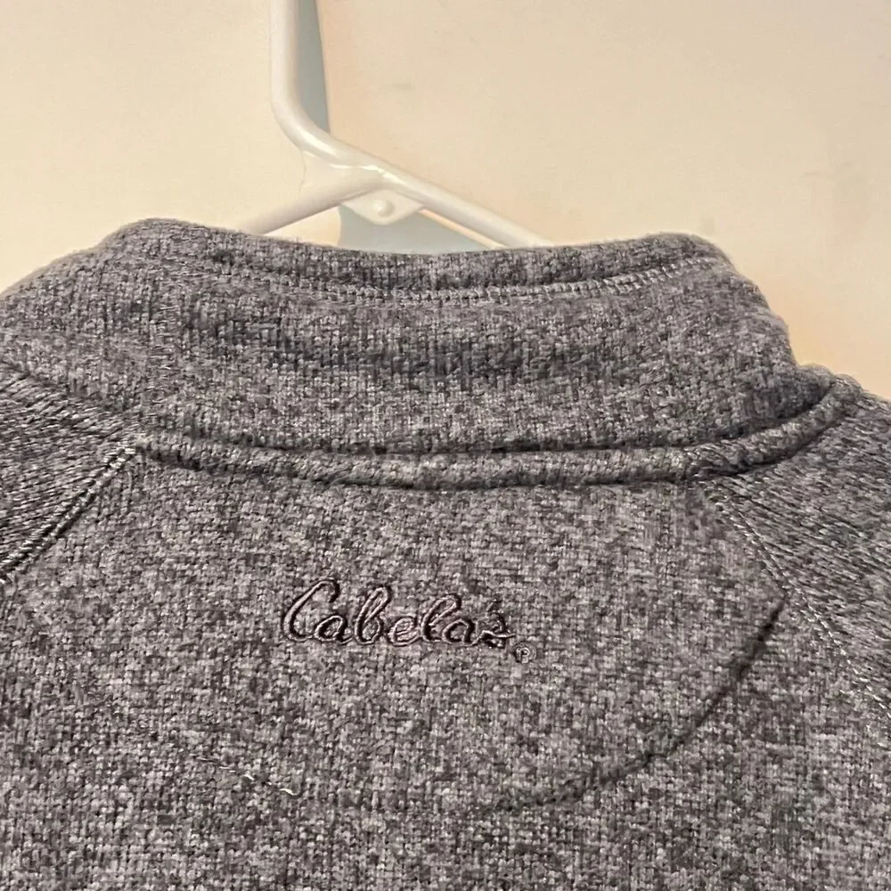 Cabelas Mens Henley Sweater Jumper Size XL Heather Grey Embroidered Zip Pockets
